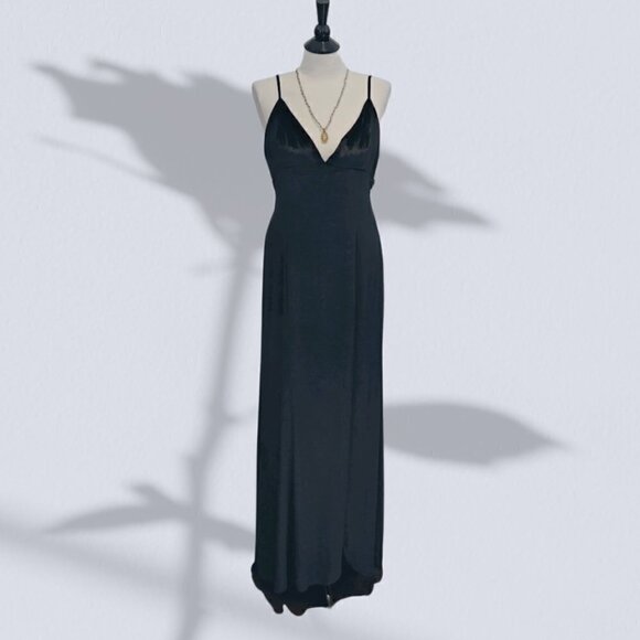 NWT Haute Hippie Black Velvet Maxi Evening Dress Spaghetti Straps